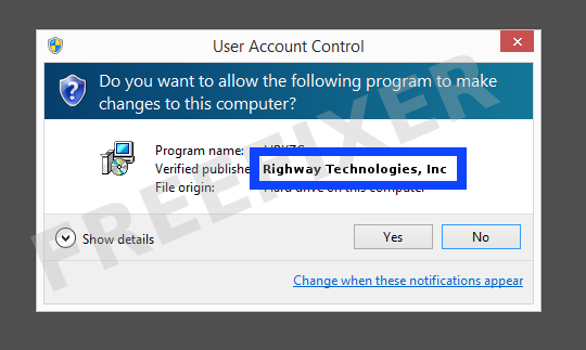 Screenshot where Righway Technologies, Inc appears as the verified publisher in the UAC dialog